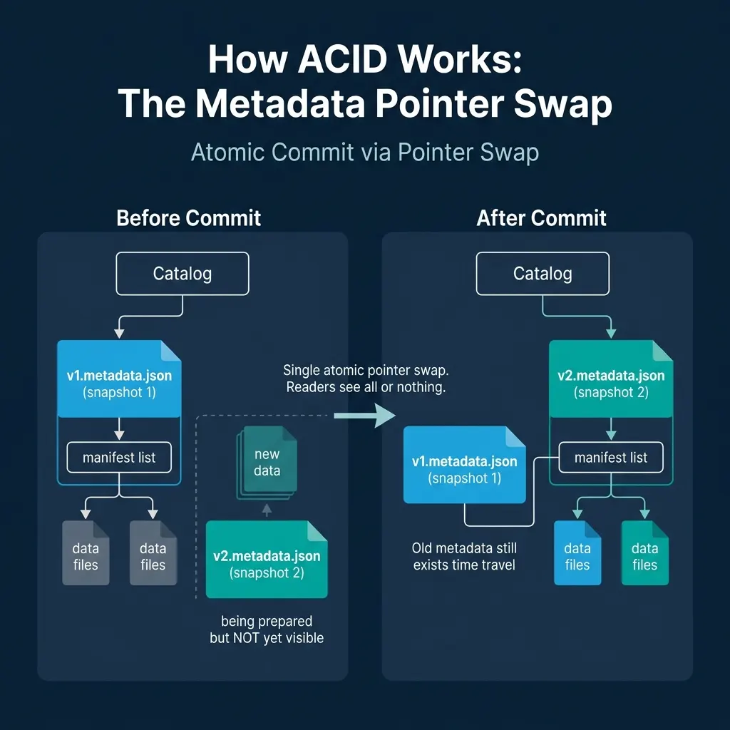 How ACID works through the atomic metadata pointer swap