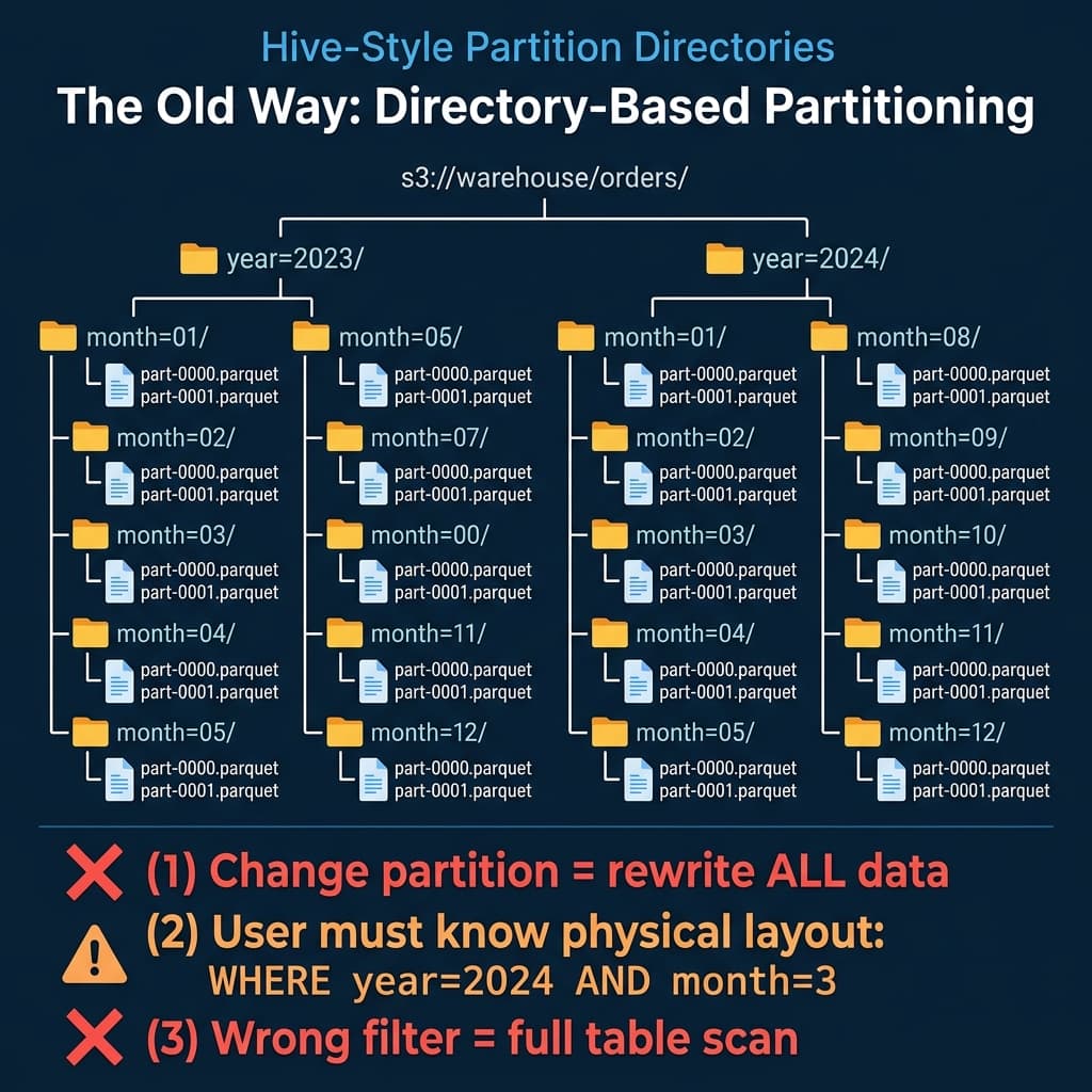 Hive-style directory-based partitioning with its three core problems