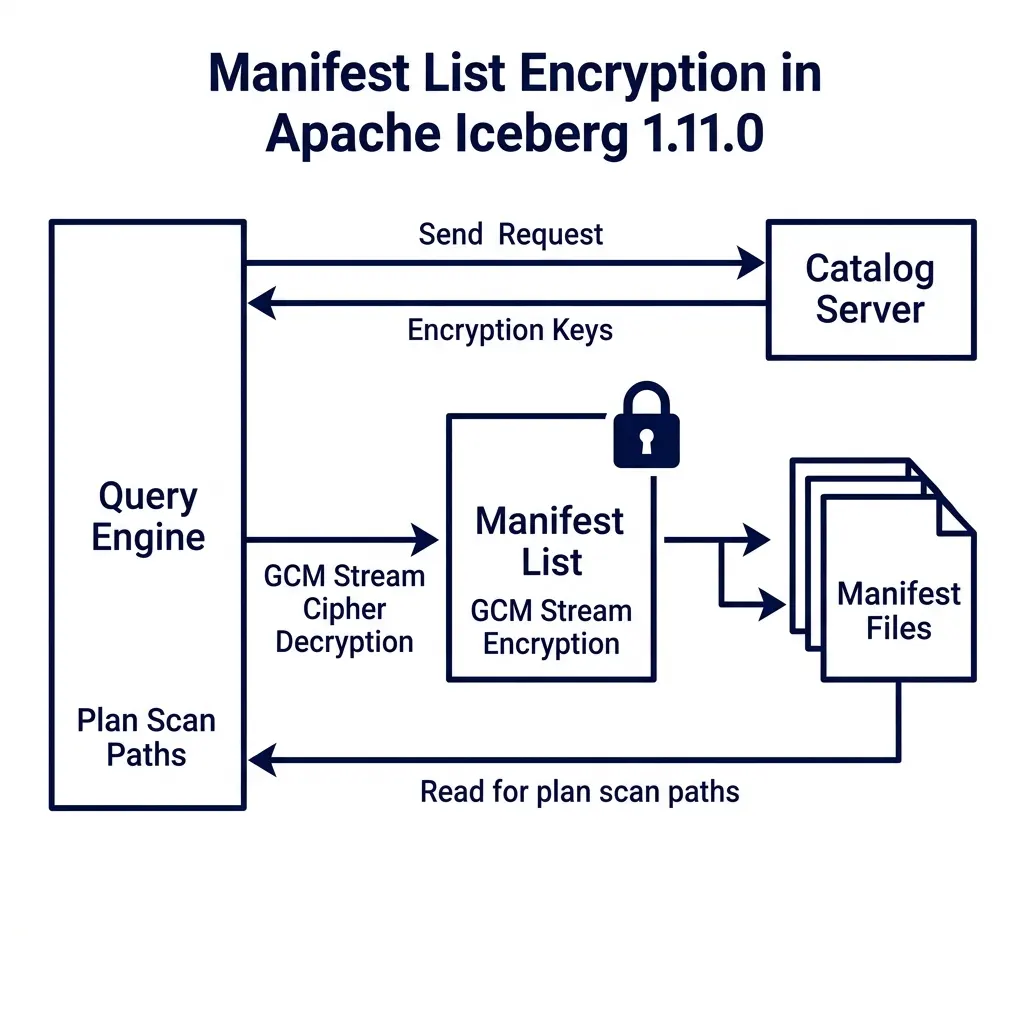 Manifest list encryption sequence showing key exchange and decryption query planning